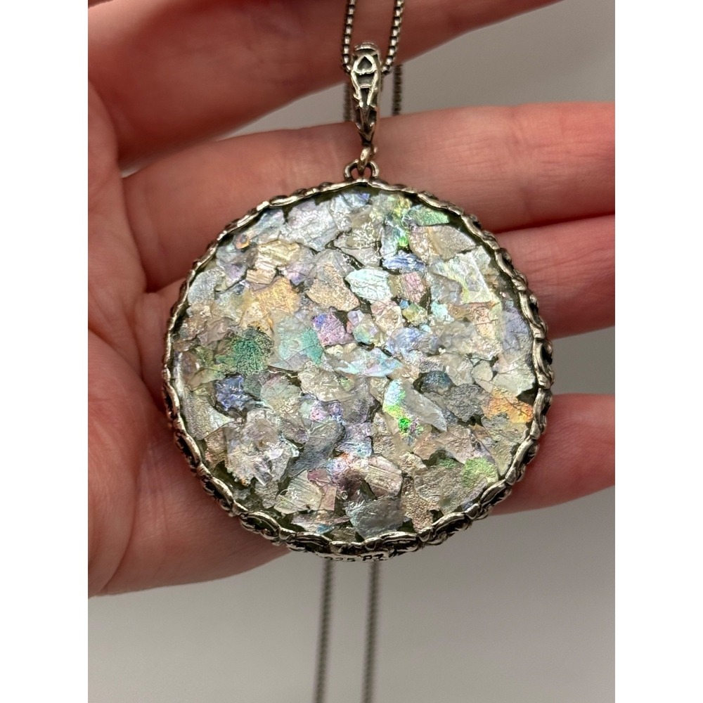 Or Paz Israel Roman Glass Sterling Silver Enhancer Pendant Necklace